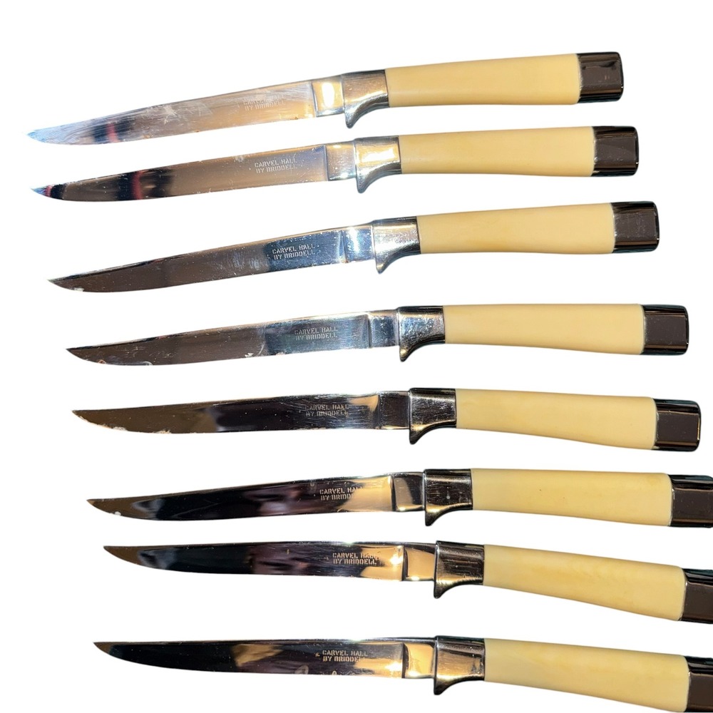 8pc Vintage Carvel Hall by Briddell Steak Knife Set Cream Handles Mid Century